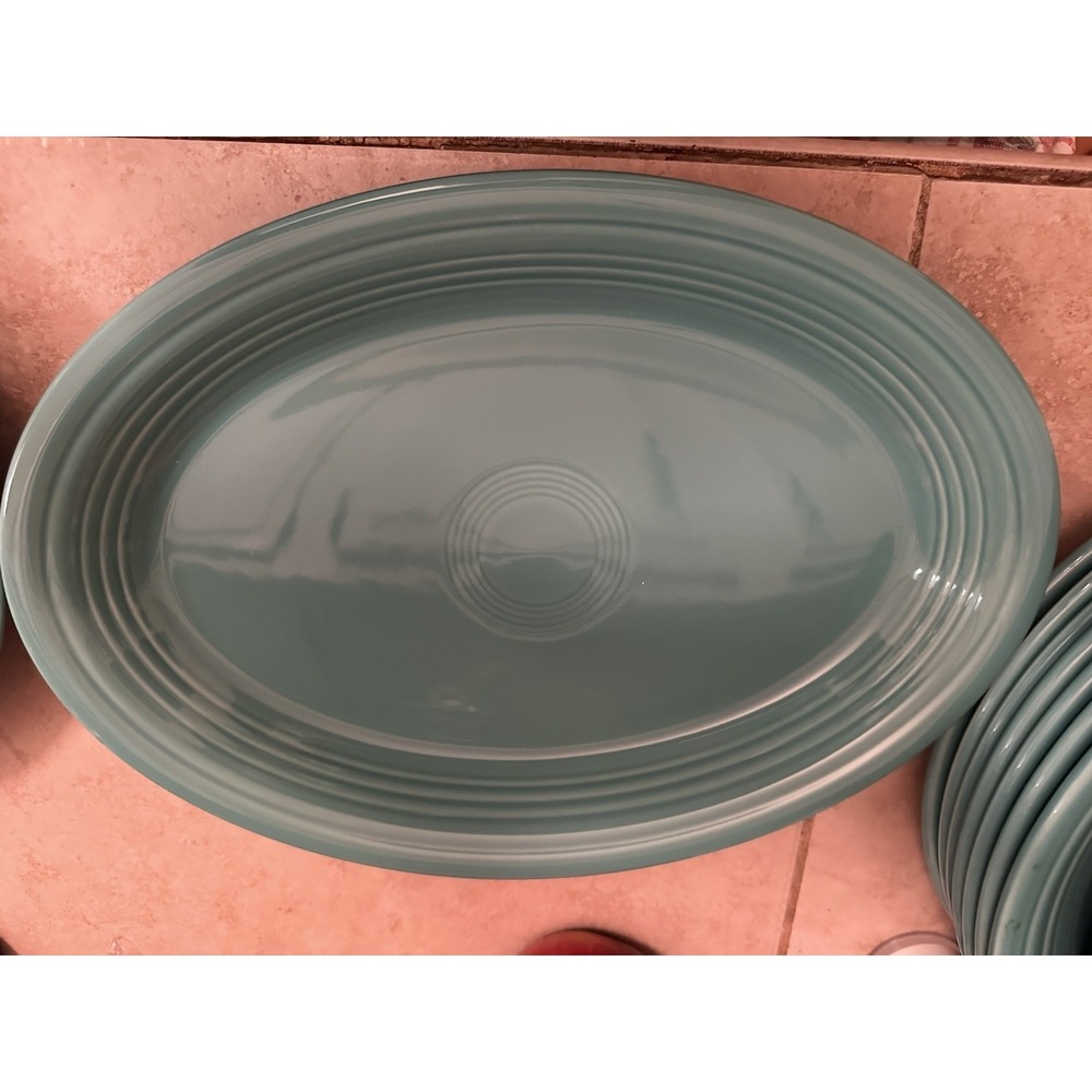 Fiestaware Large Oval Serving Platter Sea Mist Green 12.5" Vintage Retired USA